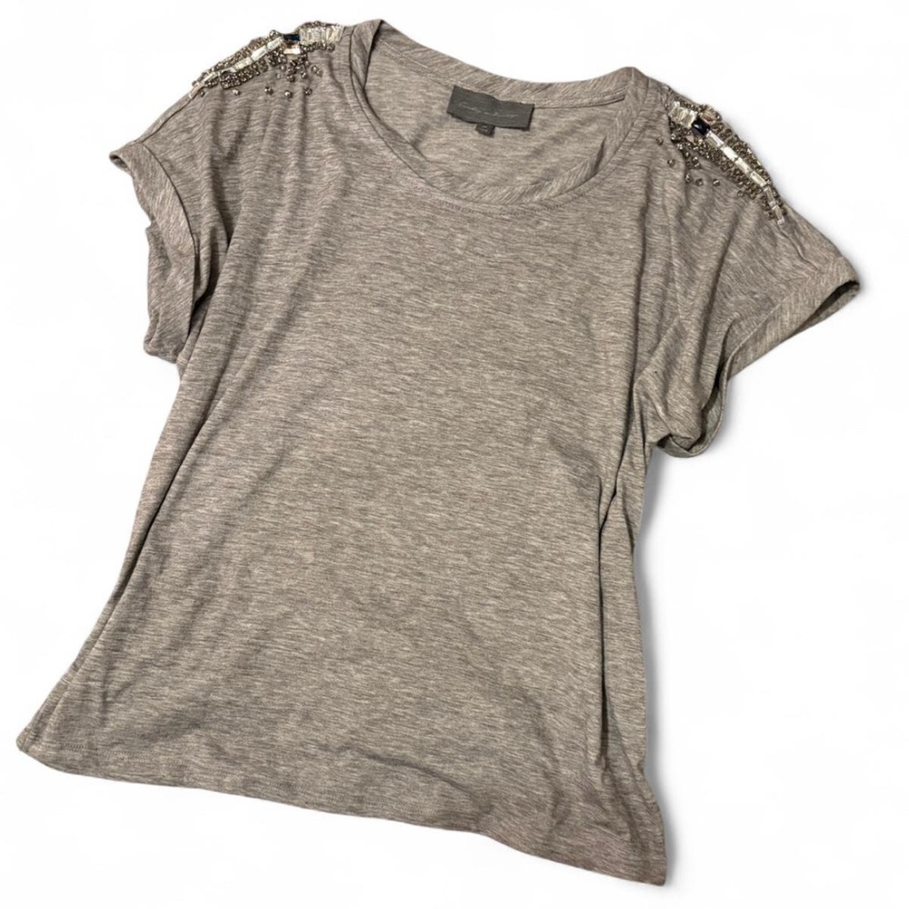 Anthropologie Sunday in Brooklyn Heather Gray Jeweled Embellished Tee